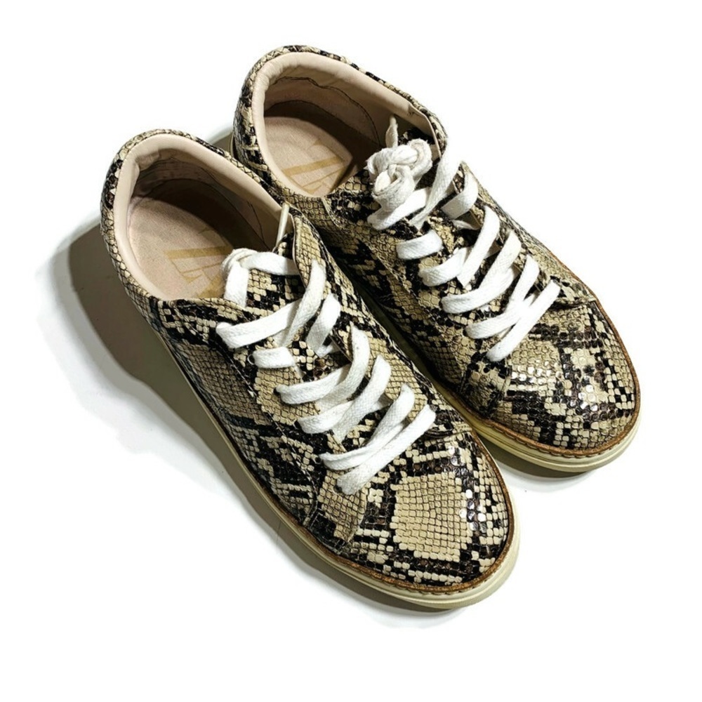 Zara Snake-Print Sneakers in Beige, Black and Cream